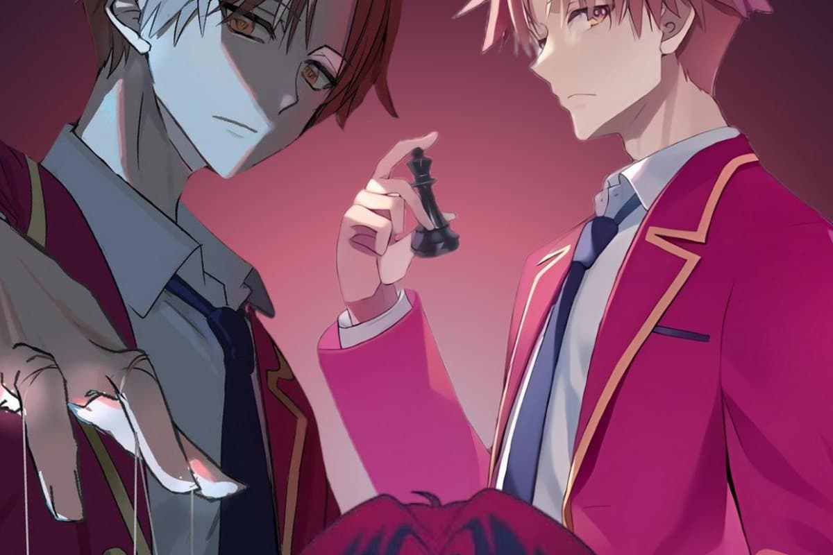 A chess piece held between two fingers, other students behind